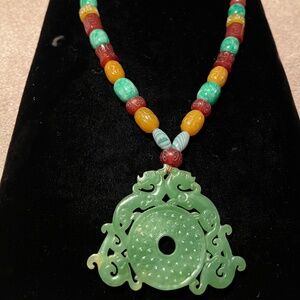 Jade/Agate Pendant Beads Necklace One Of  Kind